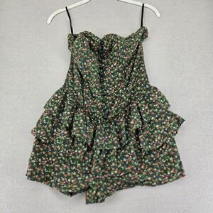 Red Berry Floral Strapless Tiered Ruffle Romper Dress Medium